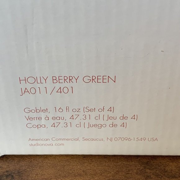 Studio Nova HOLLY BERRY GREEN Set Of 4 Water Goblets NEW In Box Vintage - Picture 7 of 8